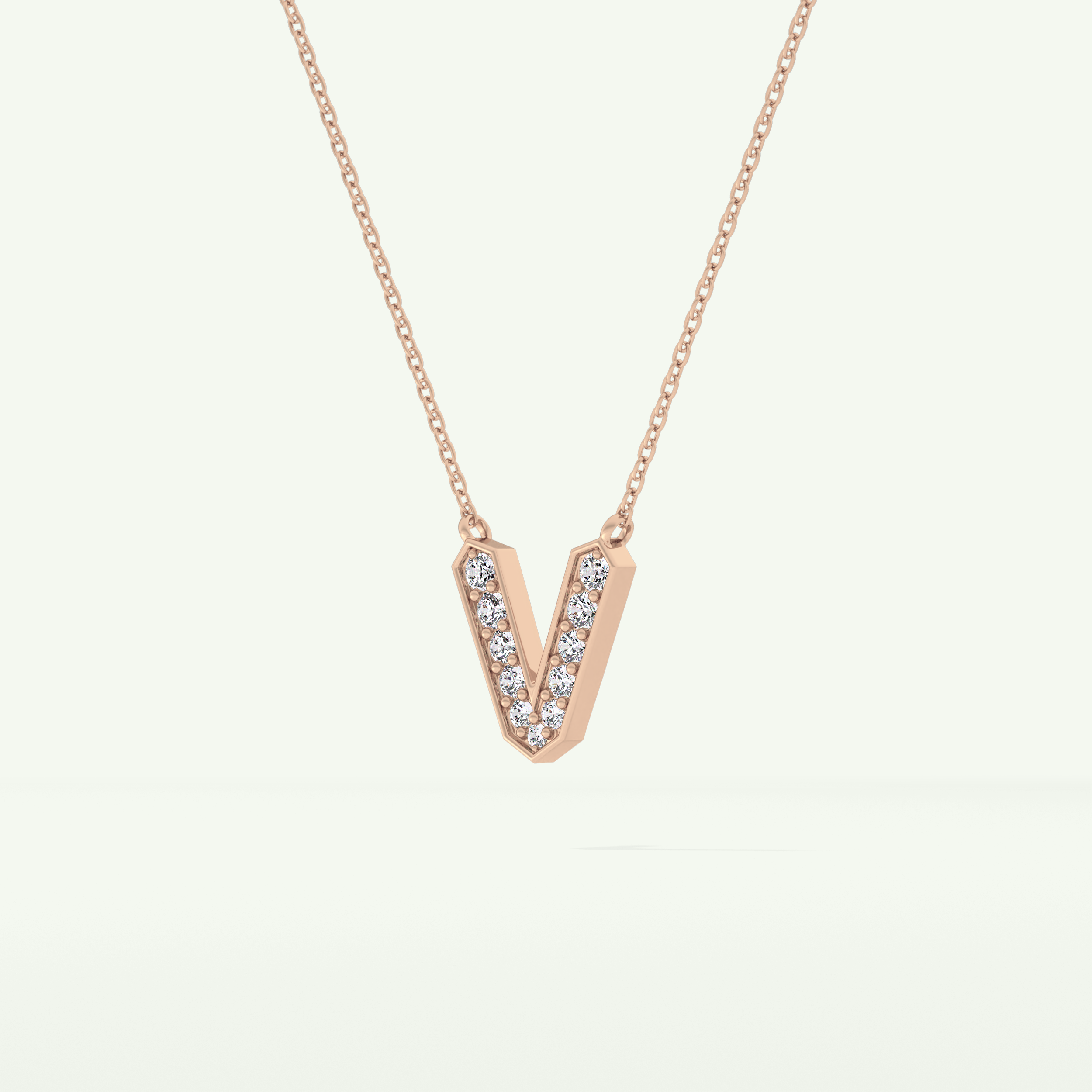 0.178 CT Round Lab-Grown Diamond V Initial Necklace 11