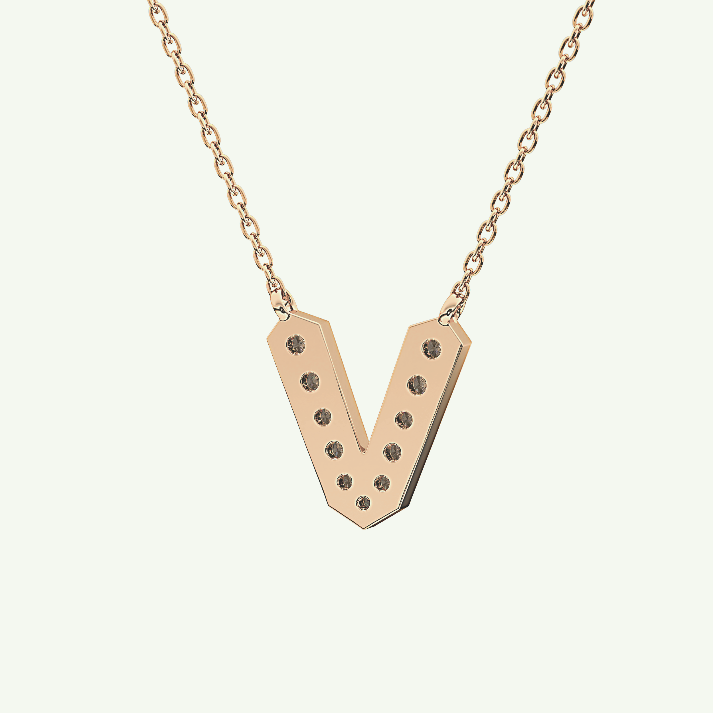 0.178 CT Round Lab-Grown Diamond V Initial Necklace 12