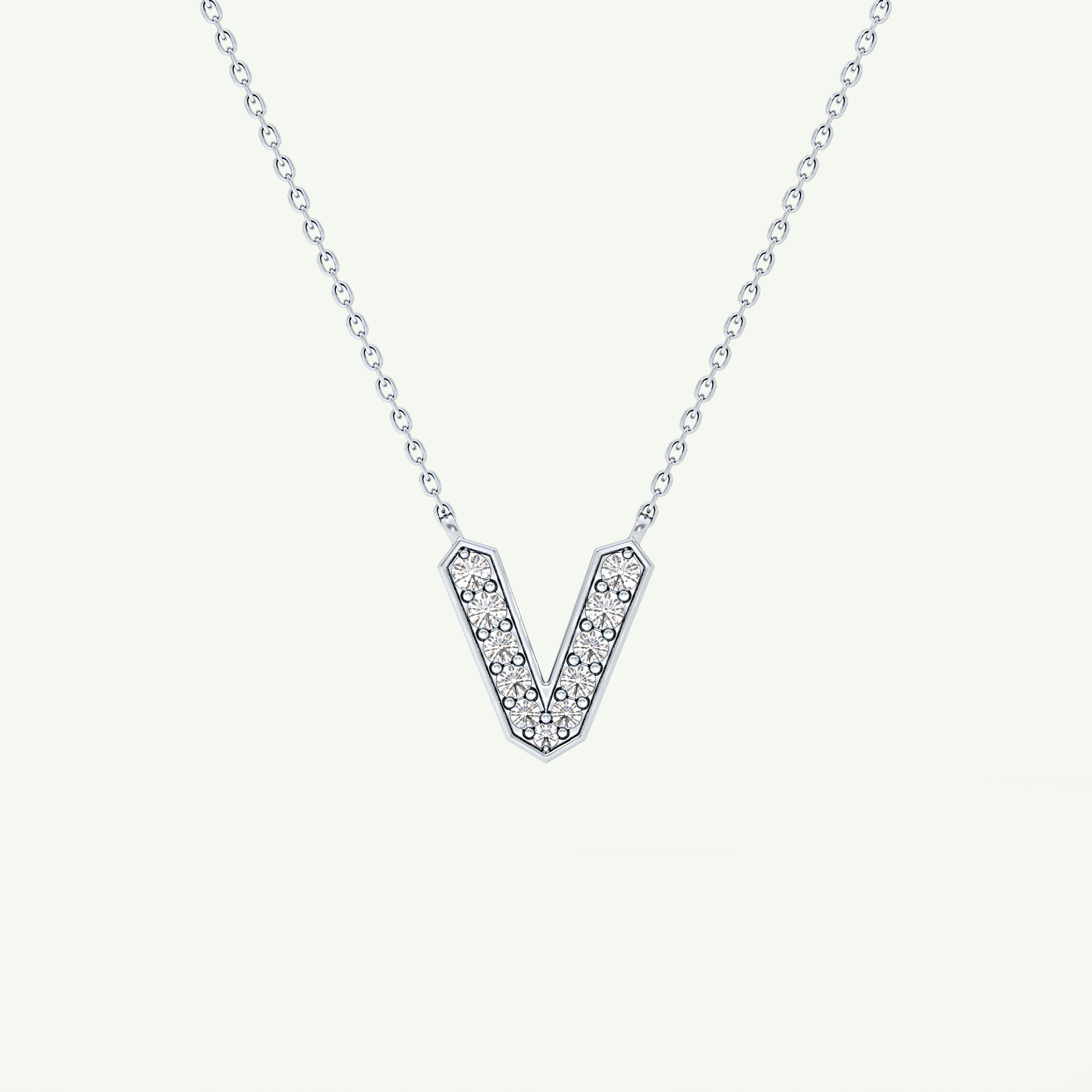 0.178 CT Round Lab-Grown Diamond V Initial Necklace 14