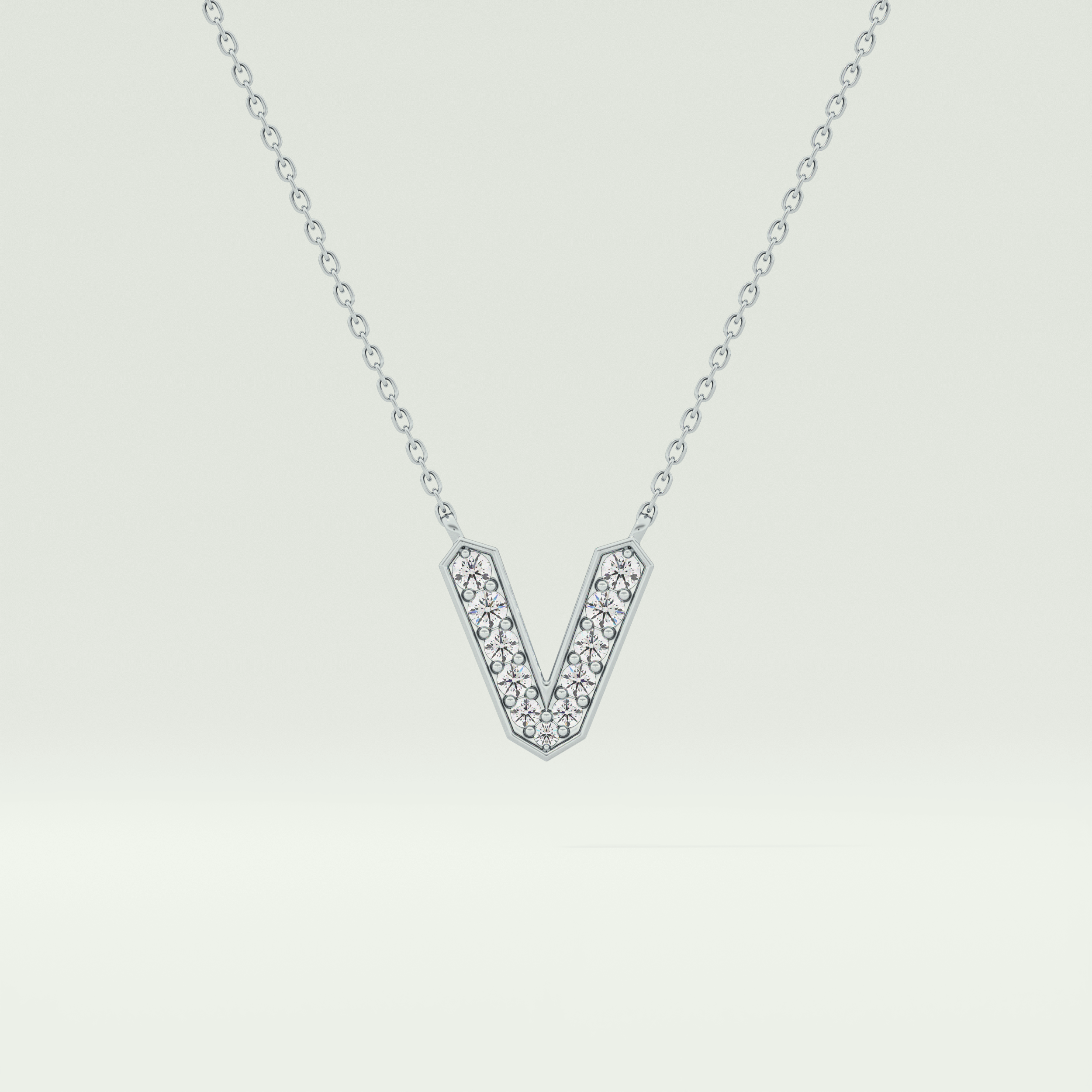 0.178 CT Round Lab-Grown Diamond V Initial Necklace 13