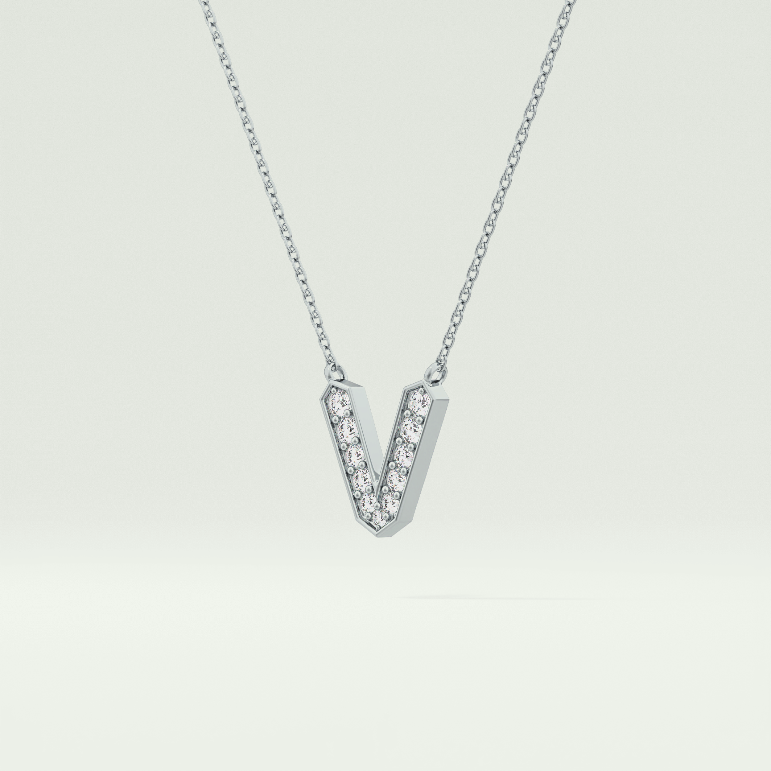 0.178 CT Round Lab-Grown Diamond V Initial Necklace 15