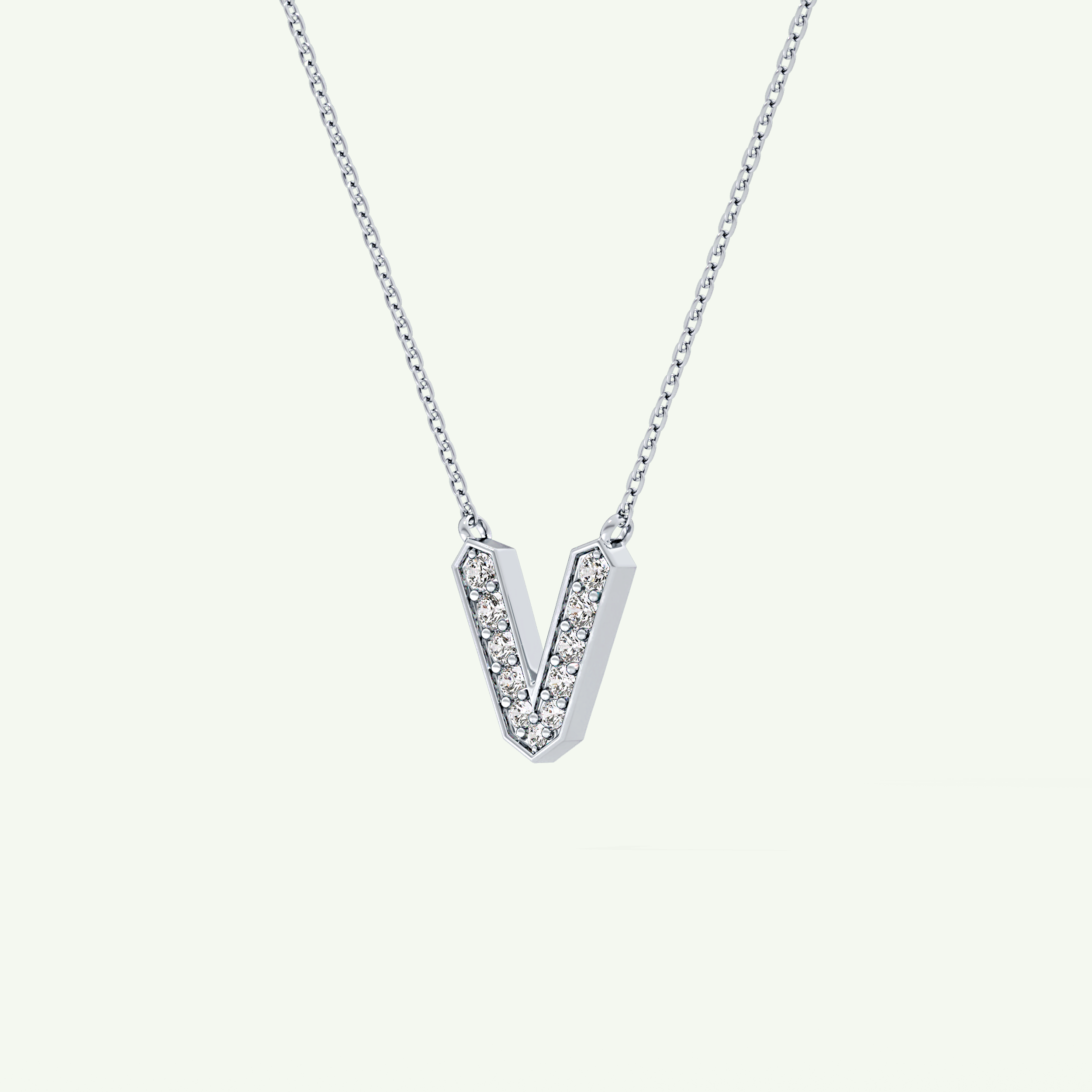 0.178 CT Round Lab-Grown Diamond V Initial Necklace 17