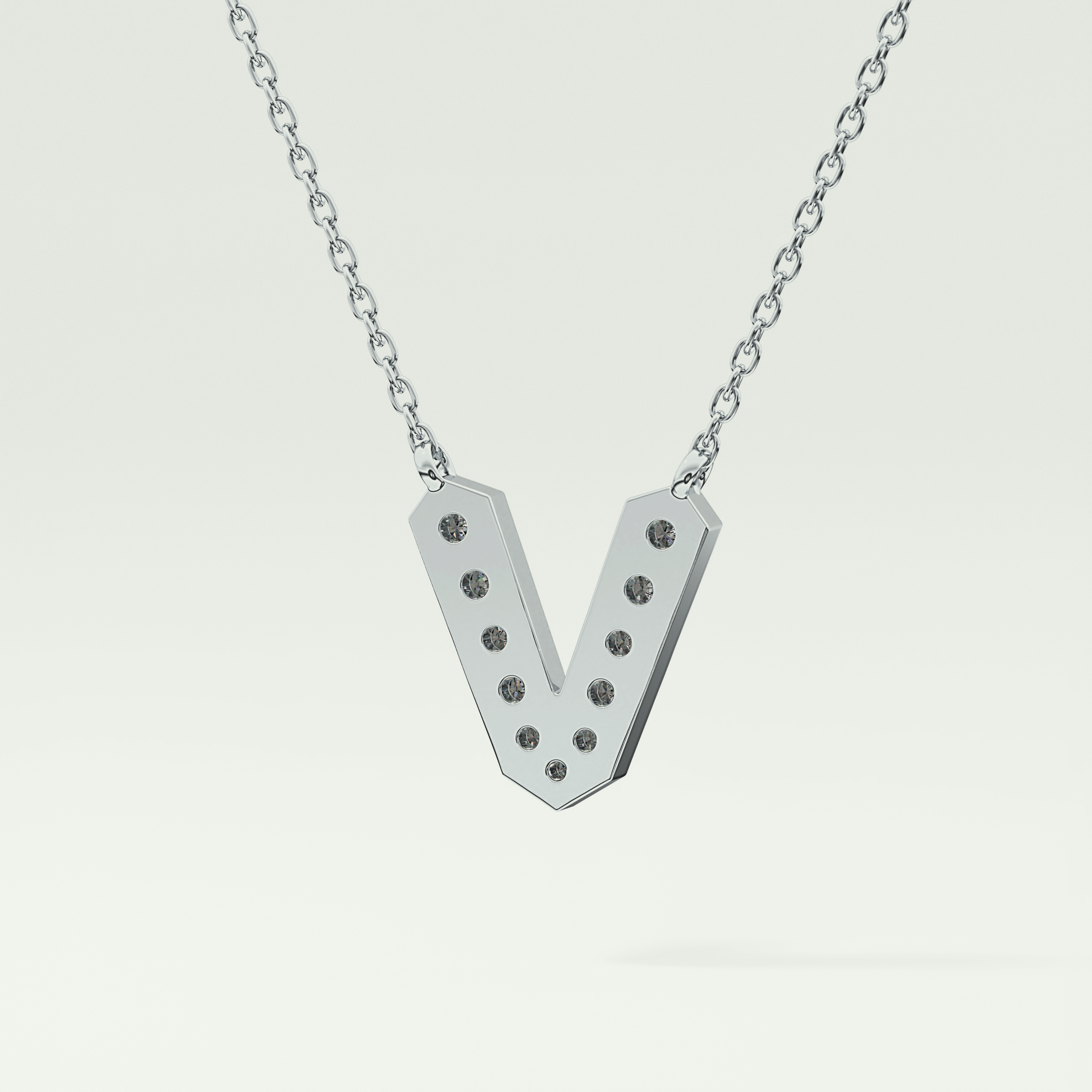 0.178 CT Round Lab-Grown Diamond V Initial Necklace 18