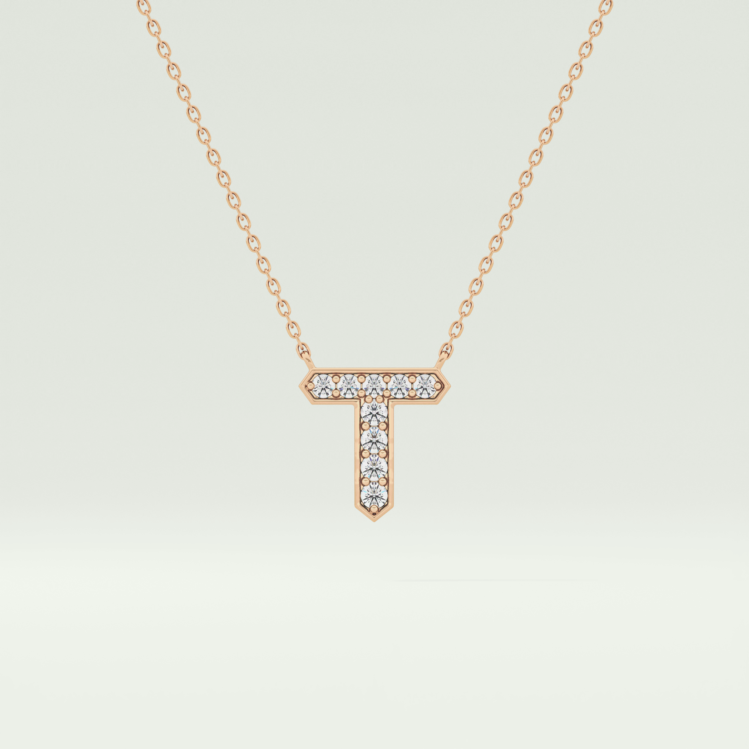 0.17 CT Round Lab-Grown Diamond T Initial Necklace 7