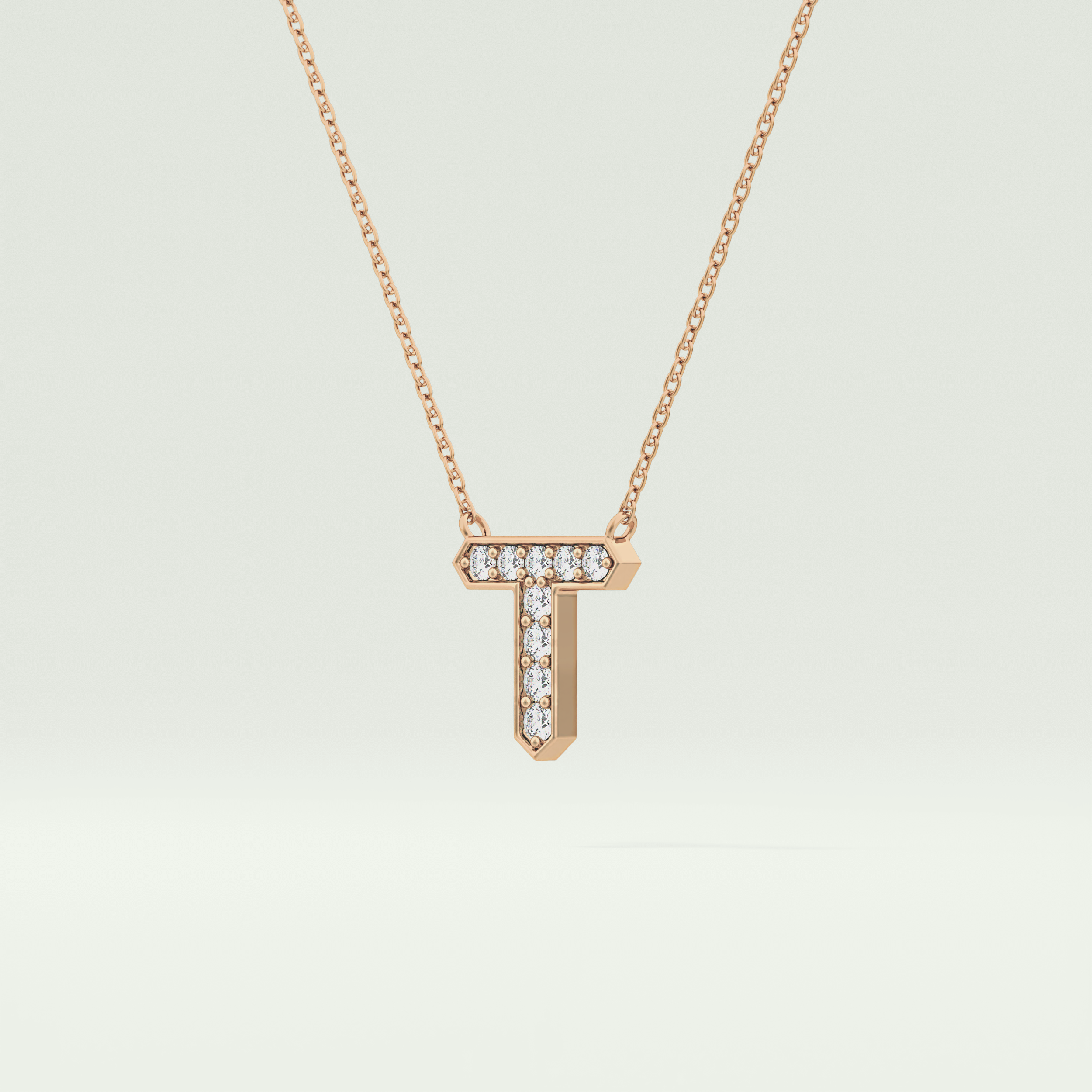 0.17 CT Round Lab-Grown Diamond T Initial Necklace 9