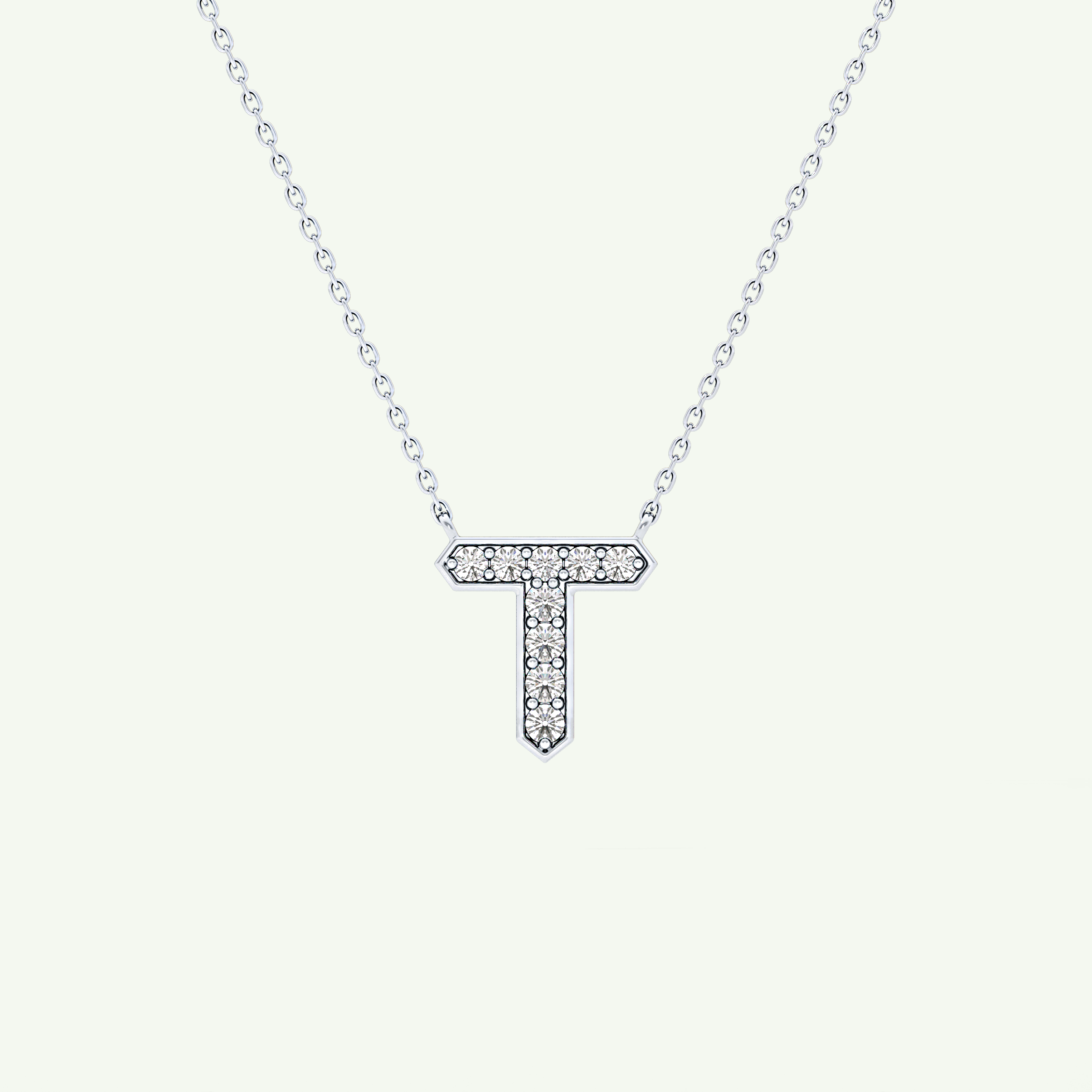 0.17 CT Round Lab-Grown Diamond T Initial Necklace 14