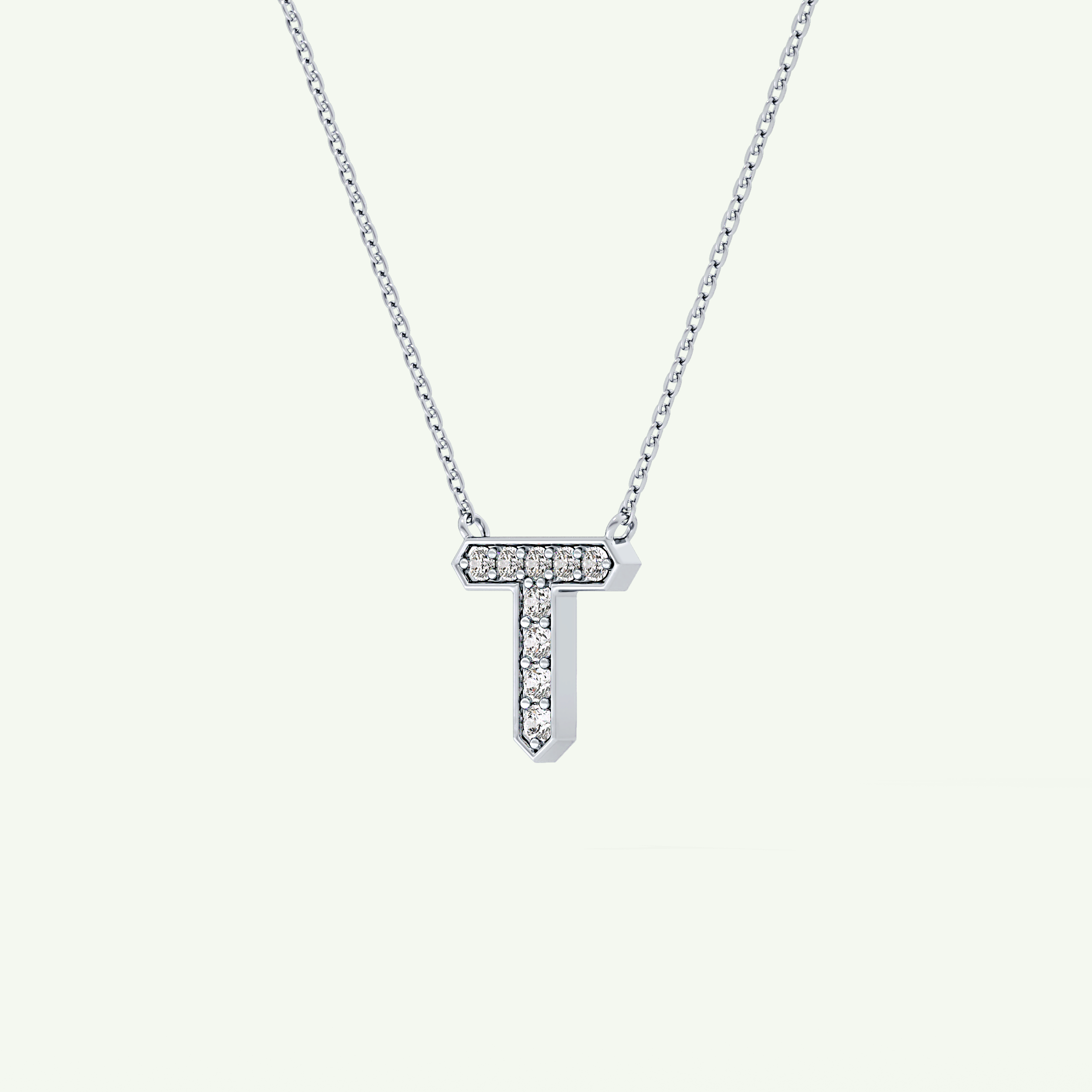 0.17 CT Round Lab-Grown Diamond T Initial Necklace 17