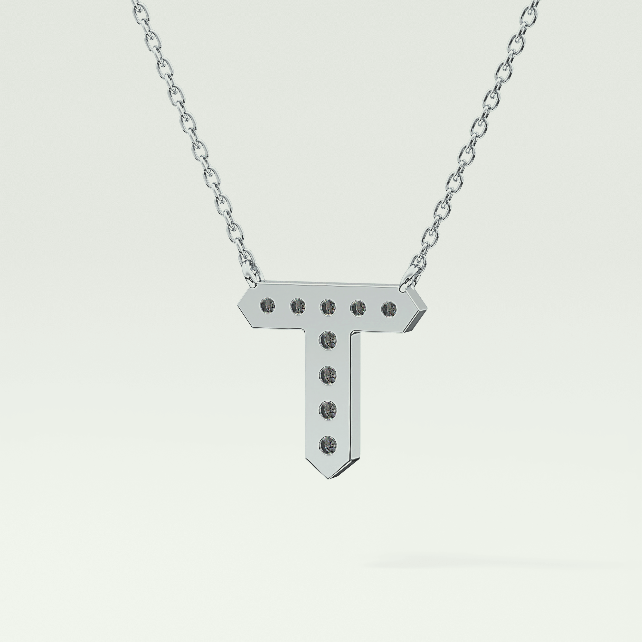 0.17 CT Round Lab-Grown Diamond T Initial Necklace 18