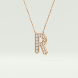 0.348 CT Round Lab-Grown Diamond R Initial Necklace 6