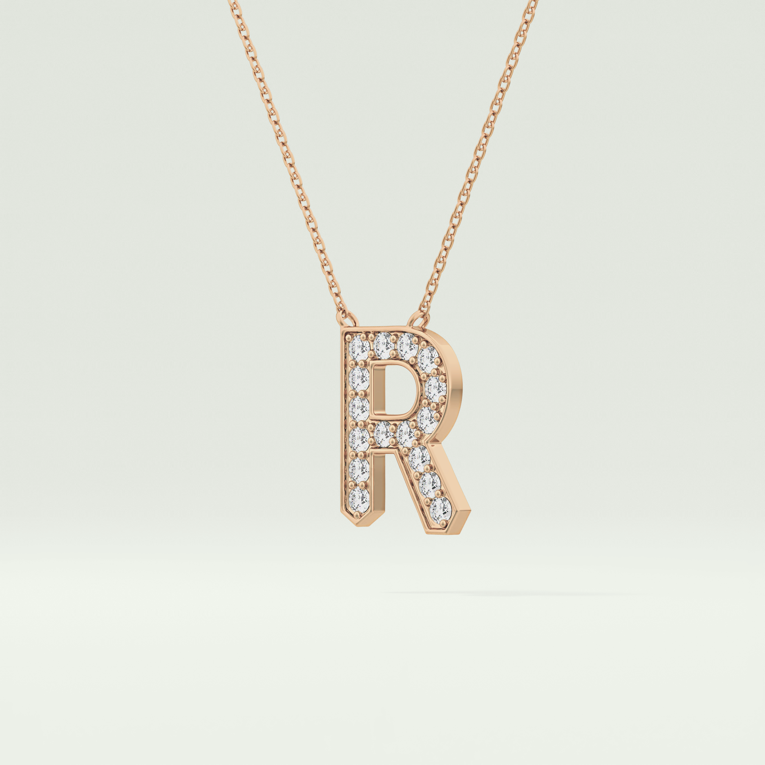 0.348 CT Round Lab-Grown Diamond R Initial Necklace 6