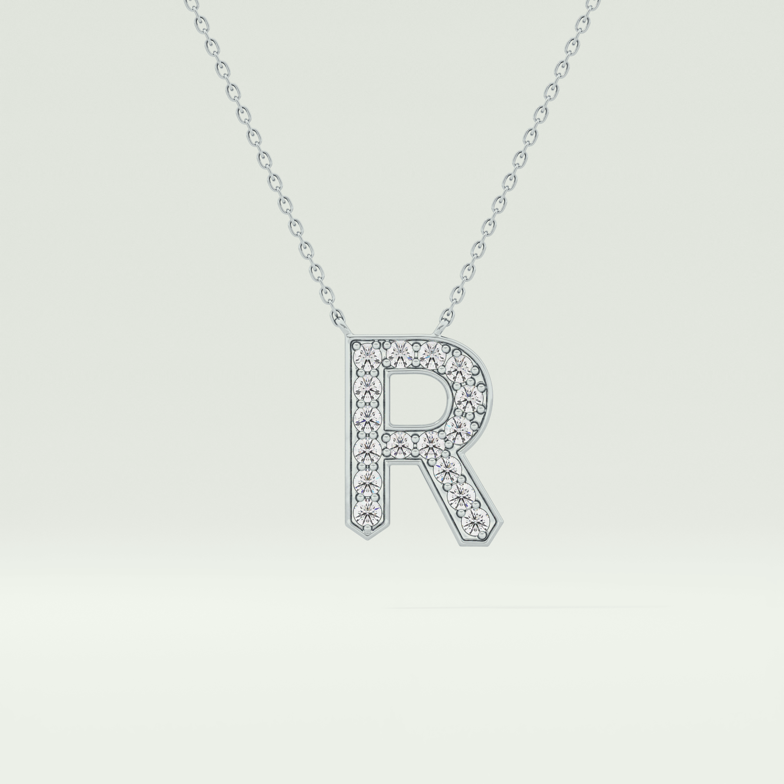 0.348 CT Round Lab-Grown Diamond R Initial Necklace 9