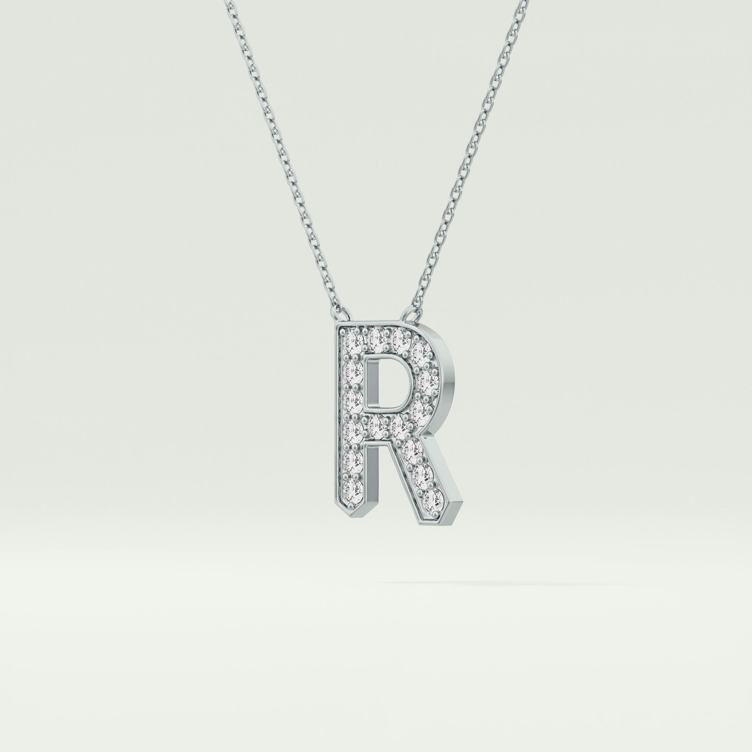 0.348 CT Round Lab-Grown Diamond R Initial Necklace 10