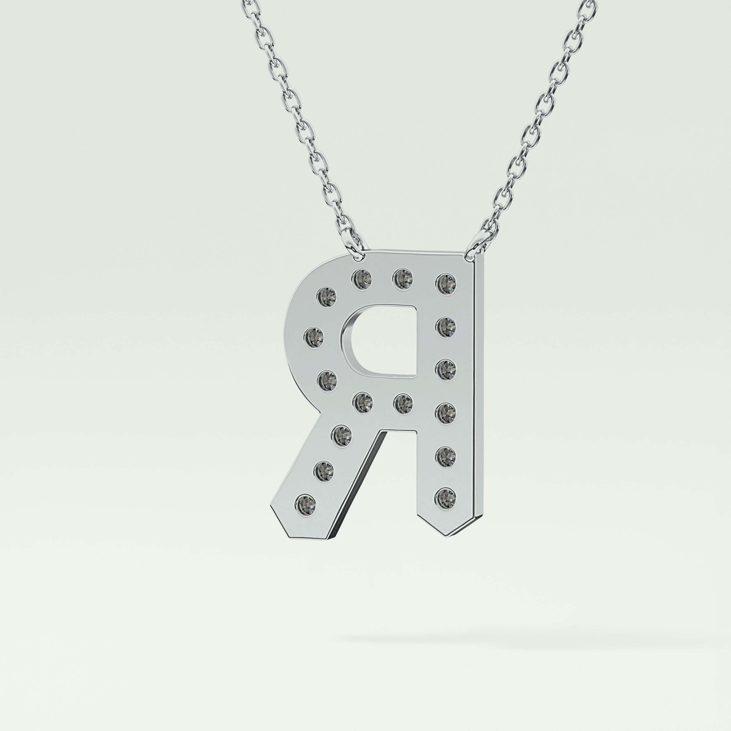 0.348 CT Round Lab-Grown Diamond R Initial Necklace 12