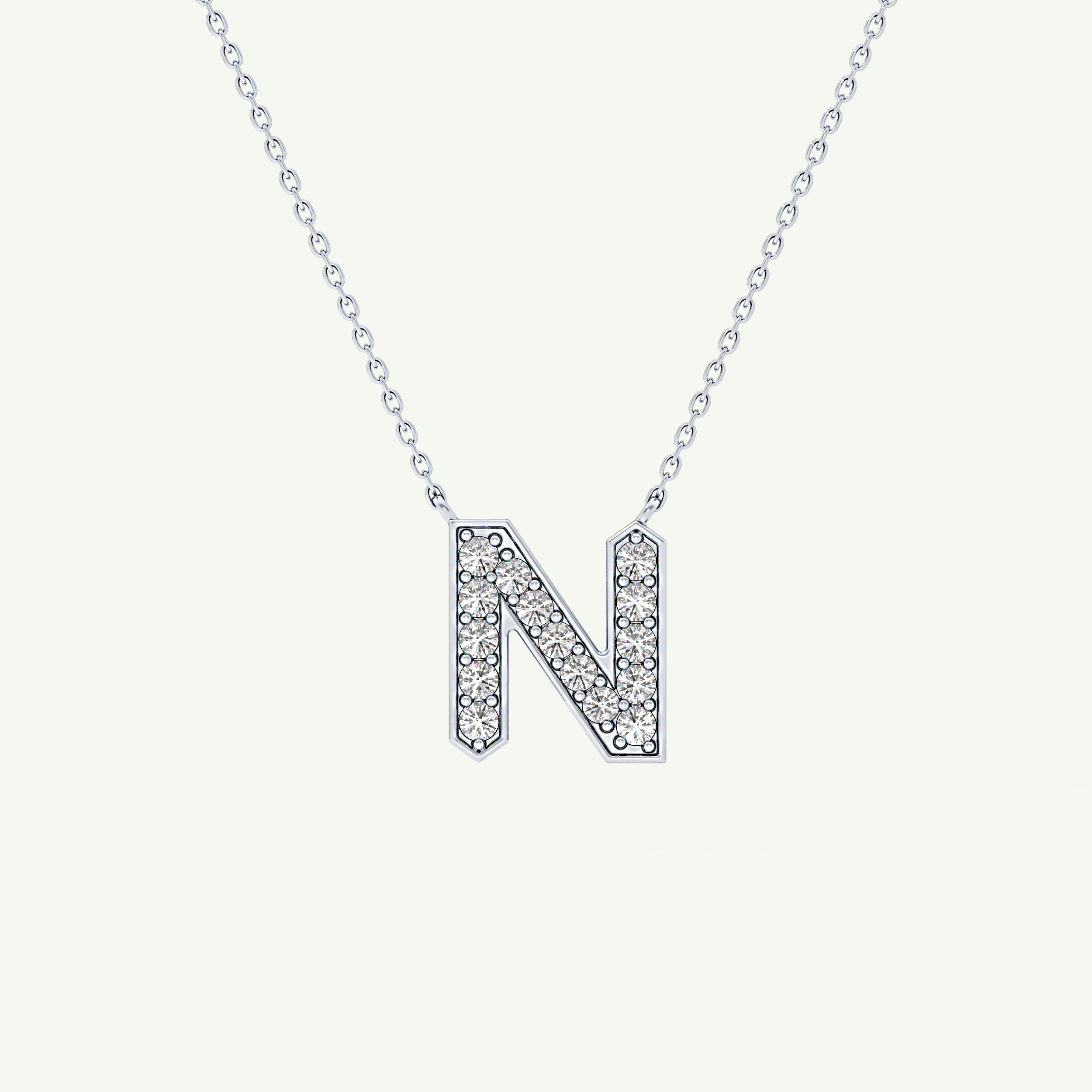 0.31 CT Round Lab-Grown Diamond N Initial Necklace 14