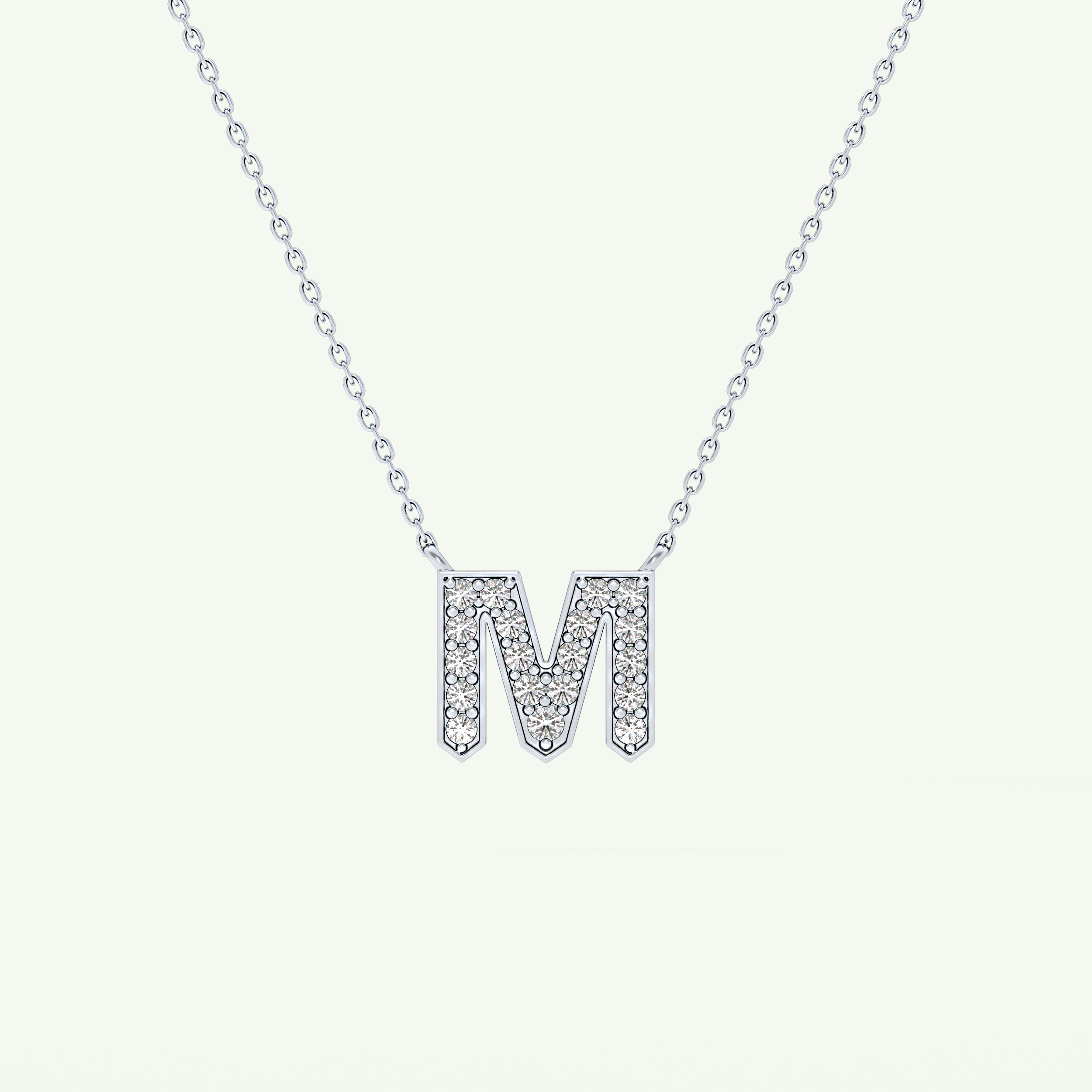 0.202 CT Round Lab-Grown Diamond M Initial Necklace 14