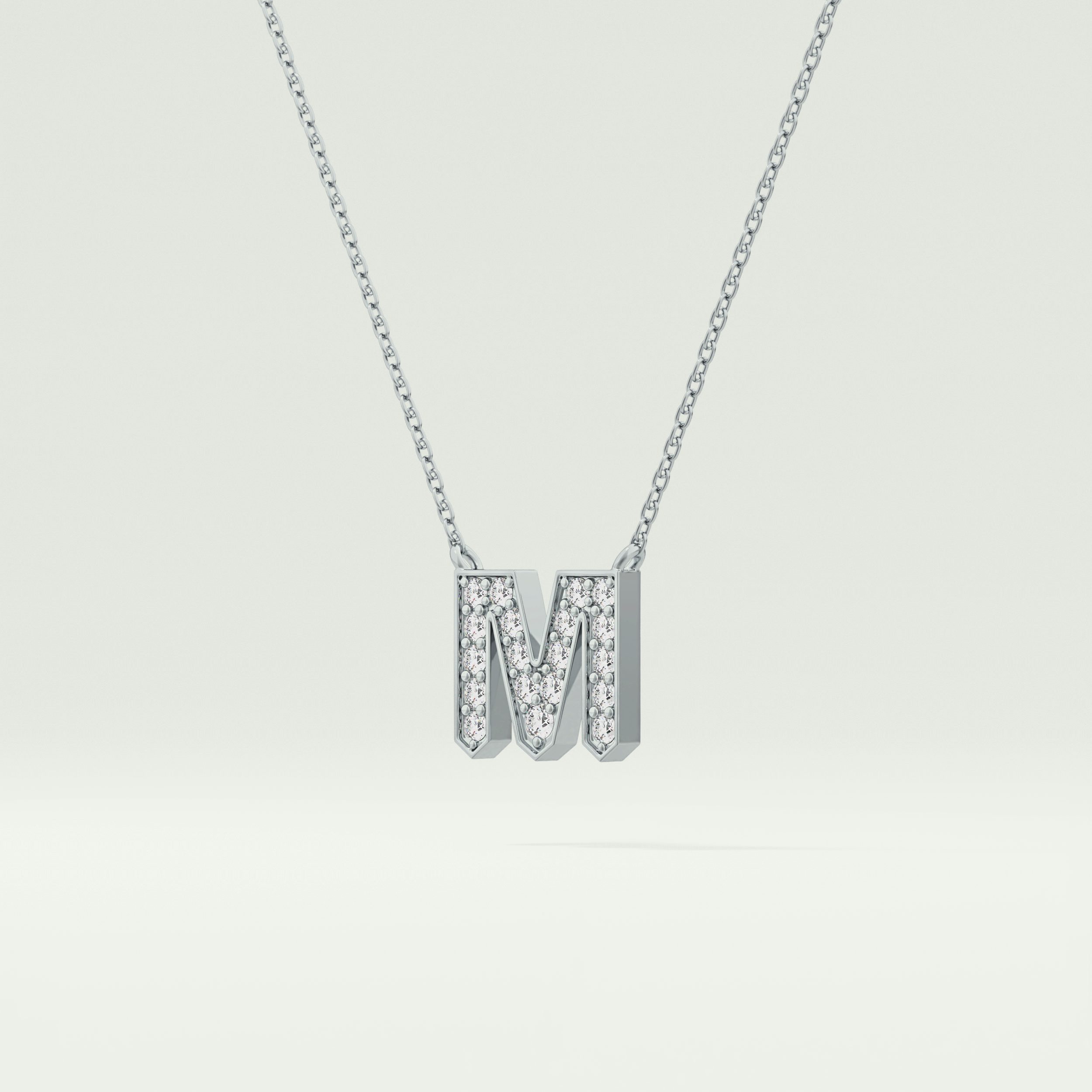 0.202 CT Round Lab-Grown Diamond M Initial Necklace 15