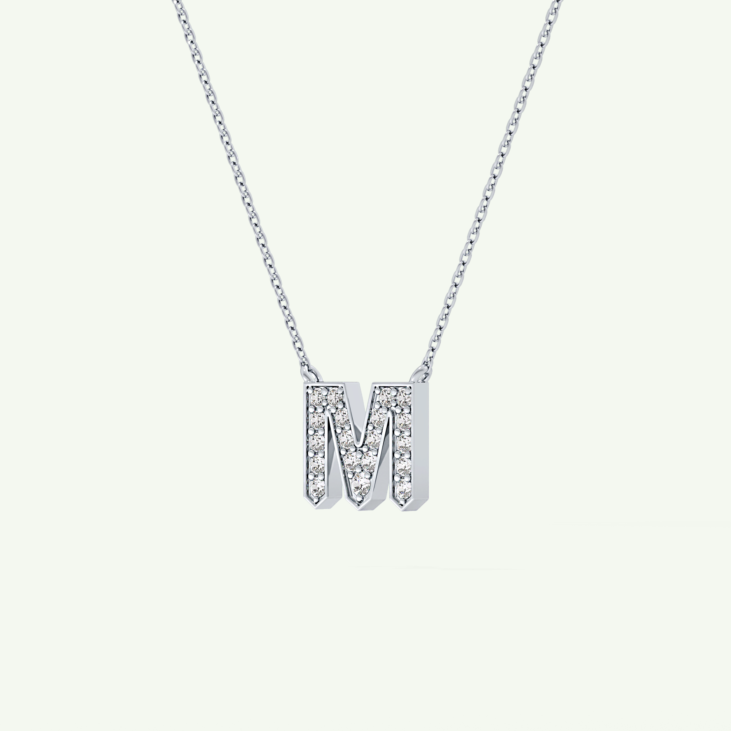 0.202 CT Round Lab-Grown Diamond M Initial Necklace 17