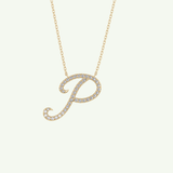 0.138 TCW Round Lab-Grown Diamond P Initial Necklace