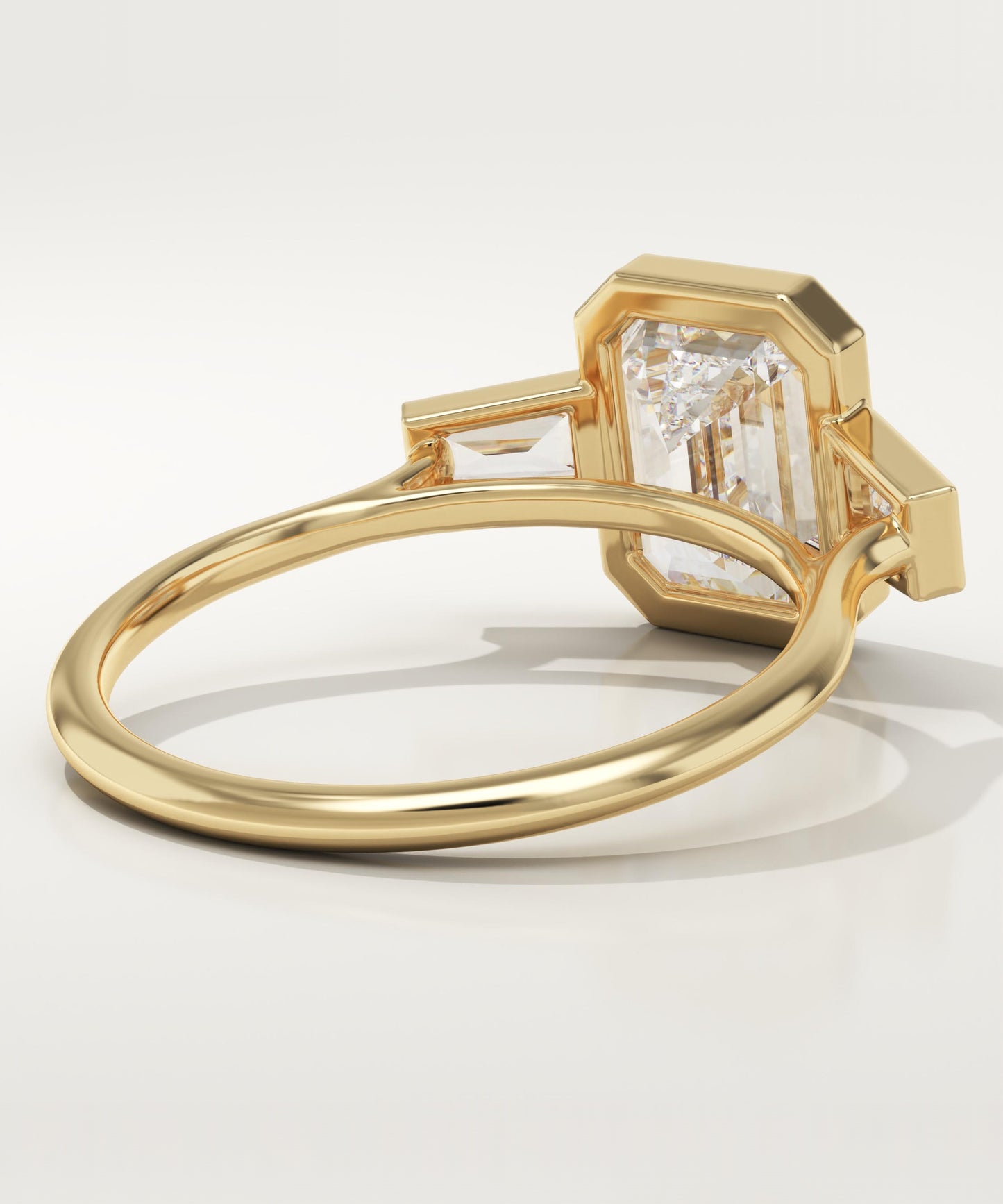 2 CT Emerald Cut Three Stone Bezel Moissanite Engagement Ring