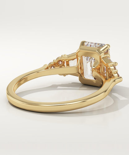 2 CT Emerald Cut Cluster Moissanite Engagement Ring