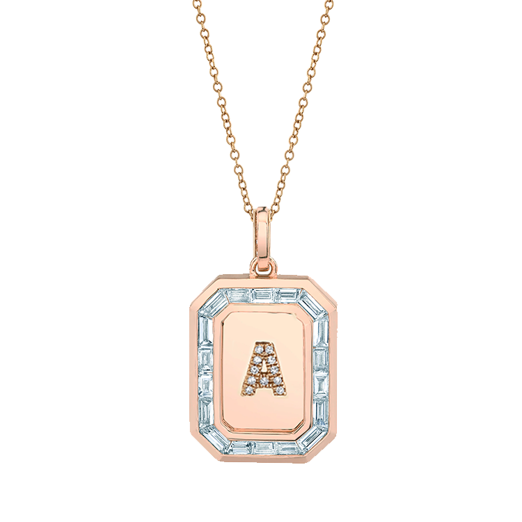 0.78 TCW Round & Baguette Lab-Grown Diamond Initial Necklace For Him 3