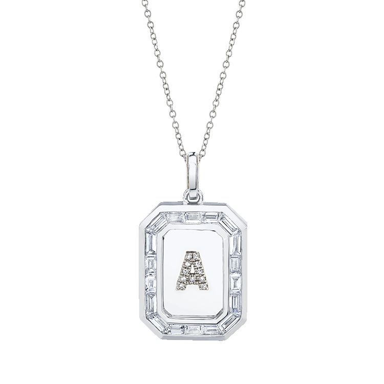 0.78 TCW Round & Baguette Lab-Grown Diamond Initial Necklace For Him 2
