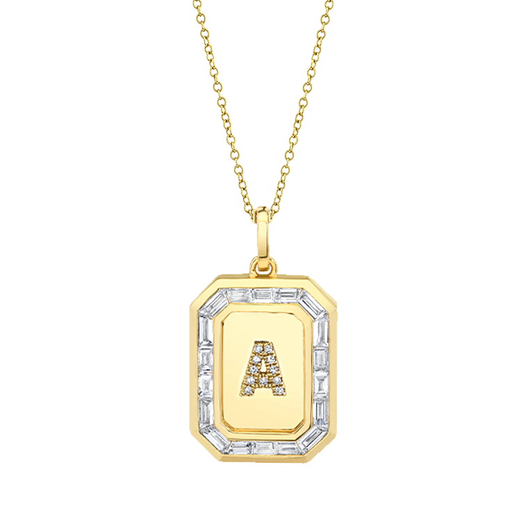 0.78 TCW Round & Baguette Lab-Grown Diamond Initial Necklace For Him 1