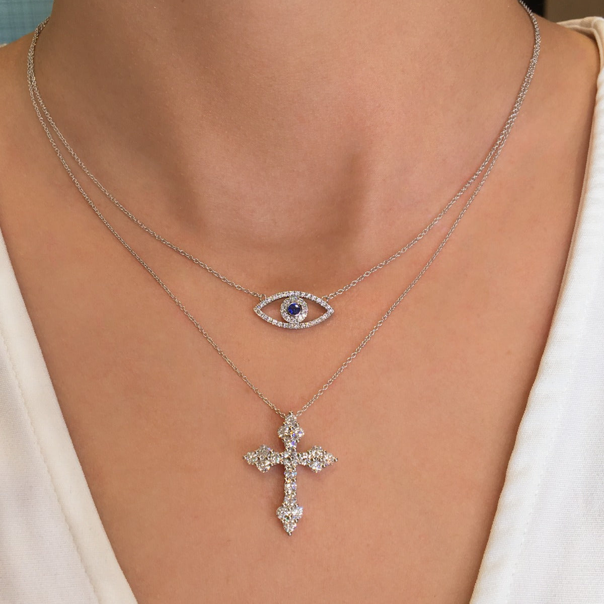 1.2 TCW Round Lab-Grown Diamond Cross Necklace 3