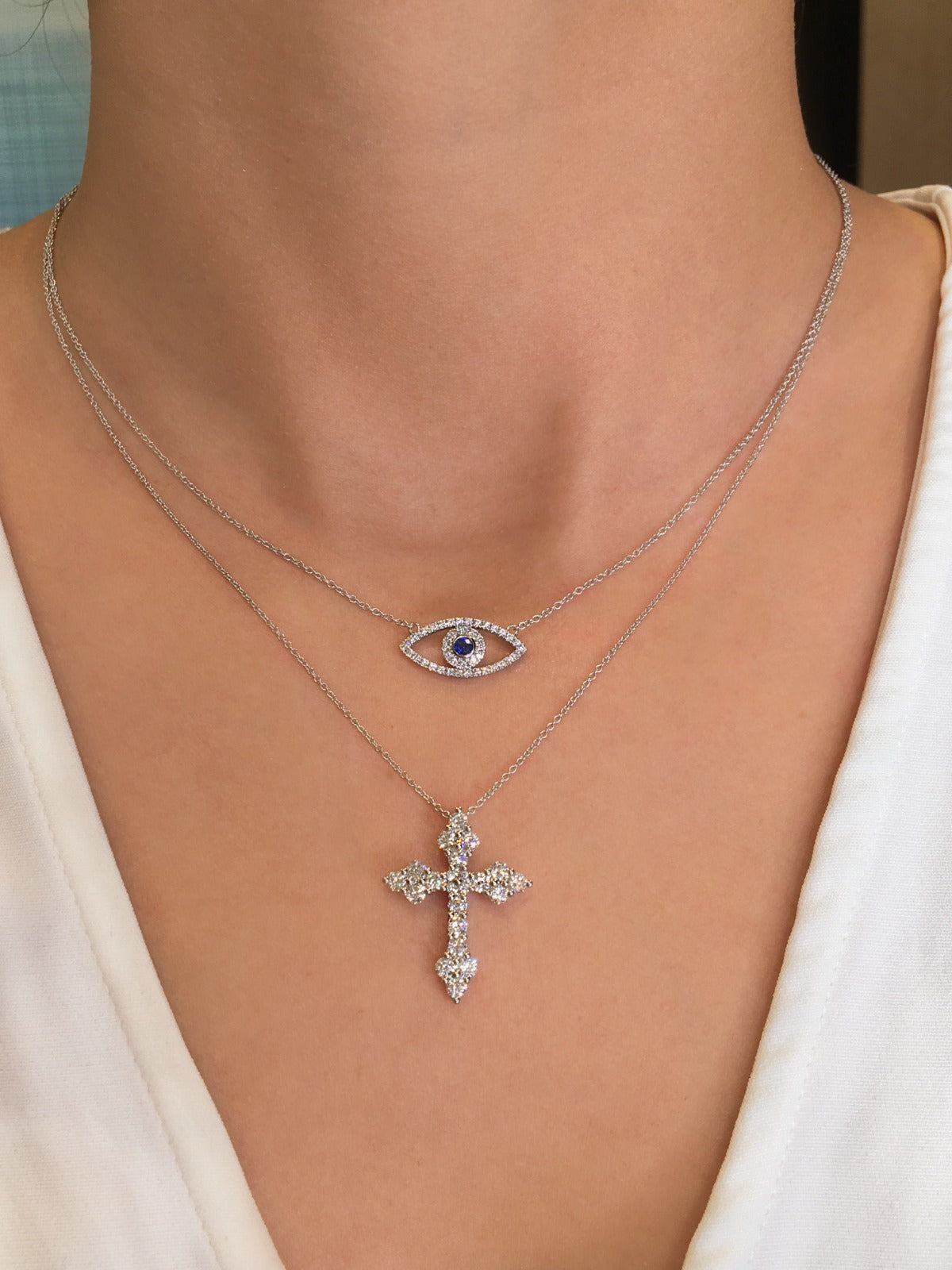 1.2 TCW Round Lab-Grown Diamond Cross Necklace 3