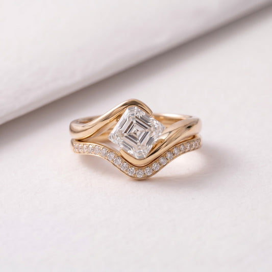 1.5 CT Asscher Cut Swirl Solitaire Lab-Grown Diamond Bridal Set