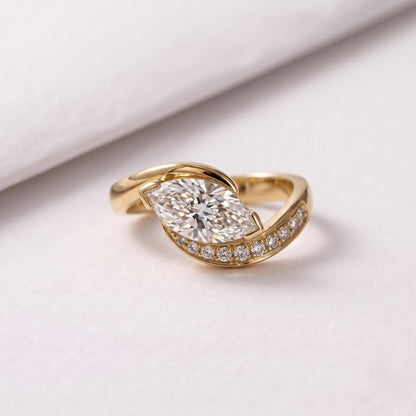 1 CT Marquise Cut Semi Pave Lab-Grown Diamond Engagement Ring