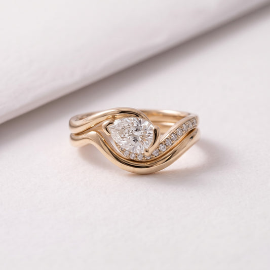 1.5 CT Pear Cut Pave Lab-Grown Diamond Bridal Set