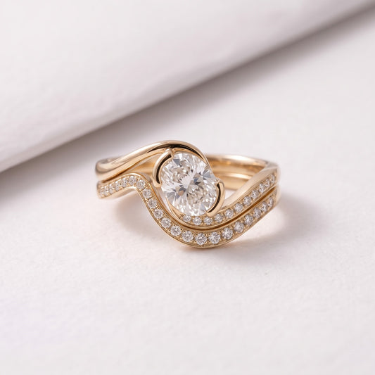 1.5 CT Oval Cut Classic Semi Pave Lab-Grown Diamond Bridal Set