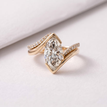 2 CT Marquise Cut Wrap Pave Lab-Grown Diamond Bridal Set