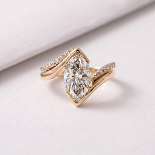 2 CT Marquise Cut Wrap Pave Lab-Grown Diamond Bridal Set