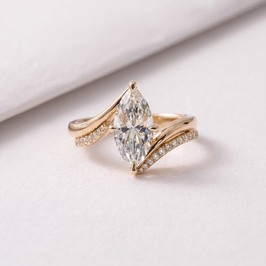 2 CT Marquise Cut Wrap Pave Lab-Grown Diamond Bridal Set