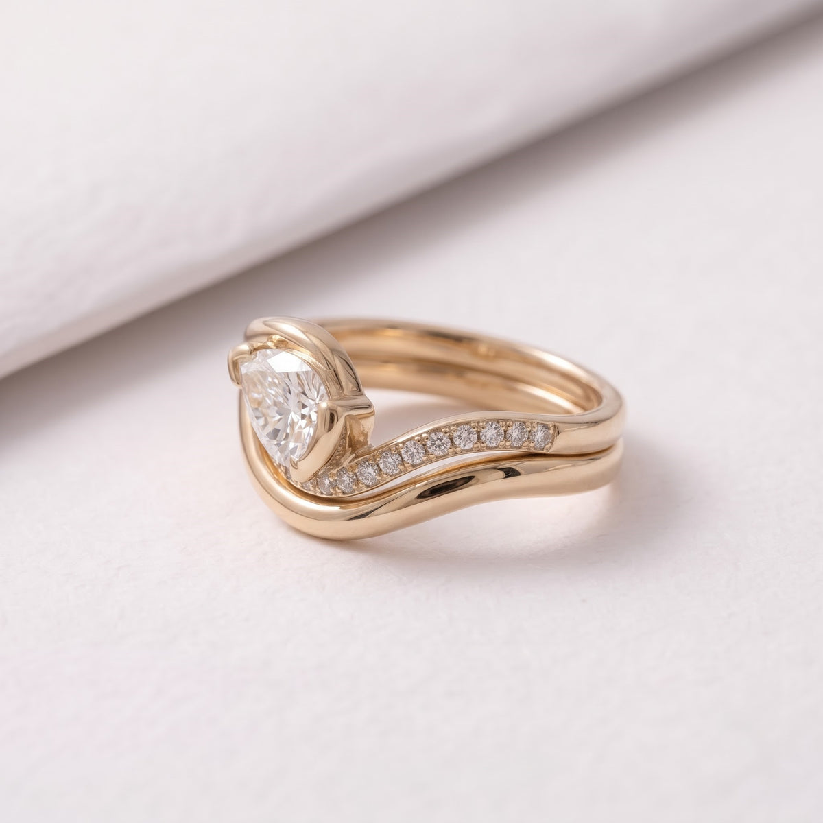 1.5 CT Pear Cut Pave Lab-Grown Diamond Bridal Set