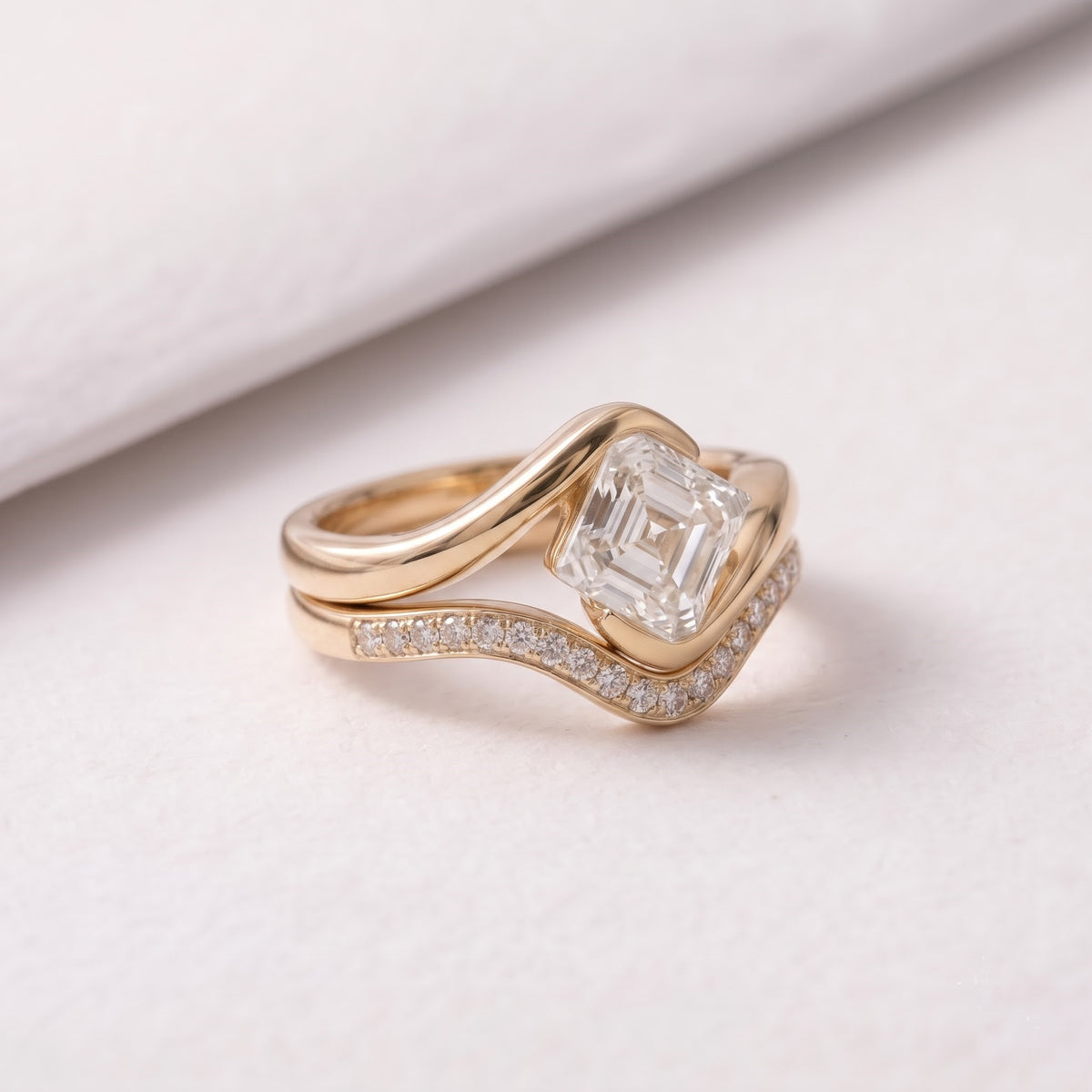 1.5 CT Asscher Cut Swirl Solitaire Lab-Grown Diamond Bridal Set