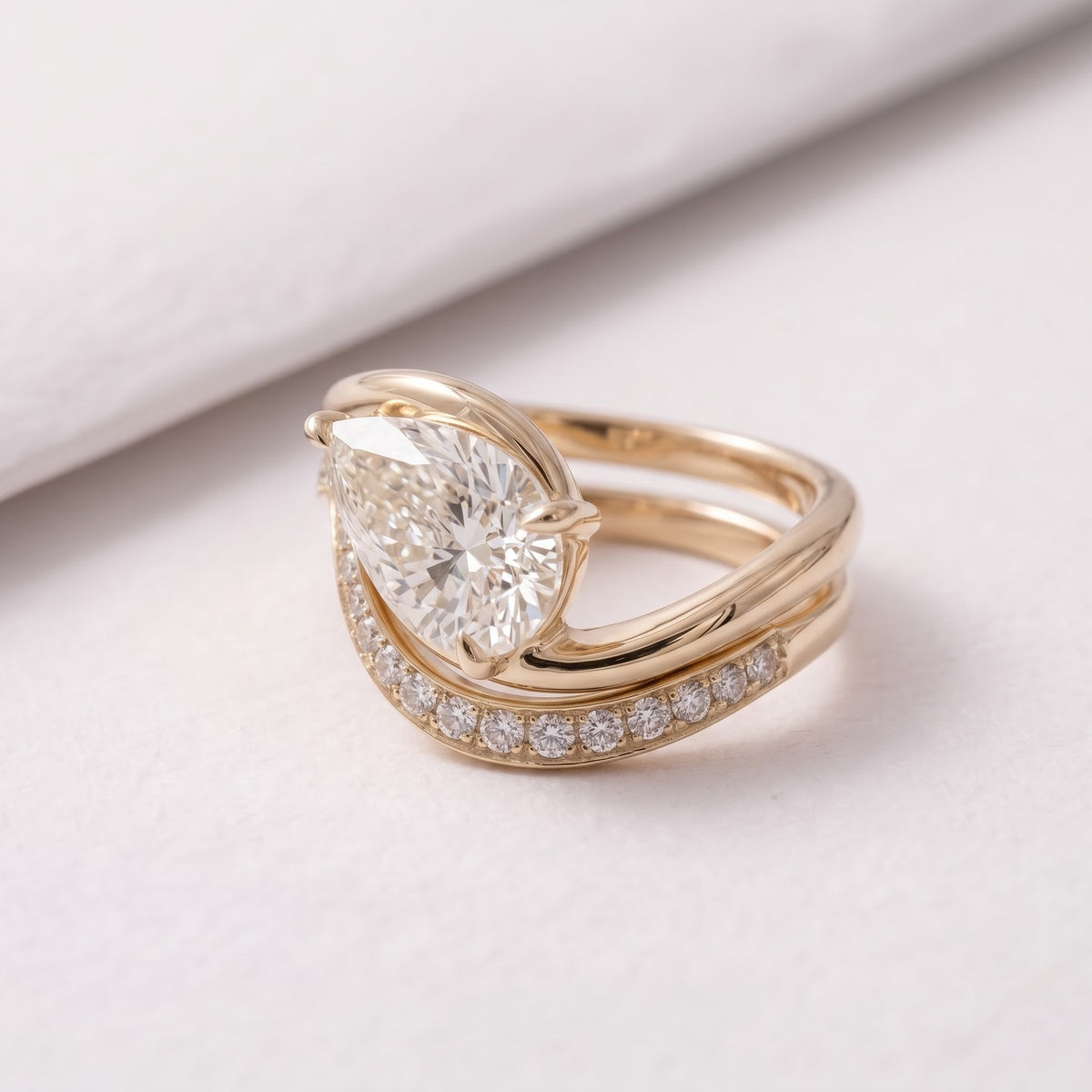 2.5 CT Pear Cut Bold Pave Lab-Grown Diamond Bridal Set
