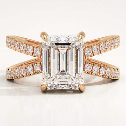 Emerald Hidden Halo & Criss Cross Pave Lab-Grown Diamond Engagement Ring
