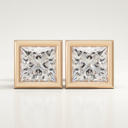 1 TCW Princess Bezel Lab-Grown Diamond Stud Earrings