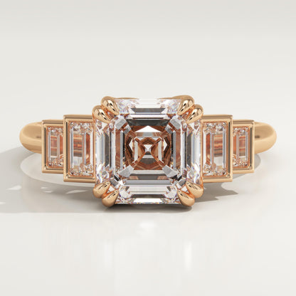 Asscher Cut Cluster Lab-Grown Diamond Engagement Ring