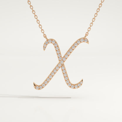 0.133 TCW Round Lab-Grown Diamond X Initial Necklace