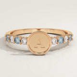 0.24 CT Round Cut Initial March-Aquamarine Birthstone Engagement Ring