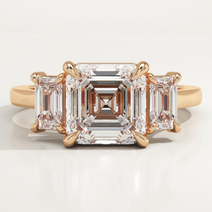 Asscher Cut Three Stone Lab-Grown Diamond Engagement Ring