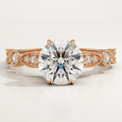 Round Cut Vintage Pave Lab-Grown Diamond Engagement Ring