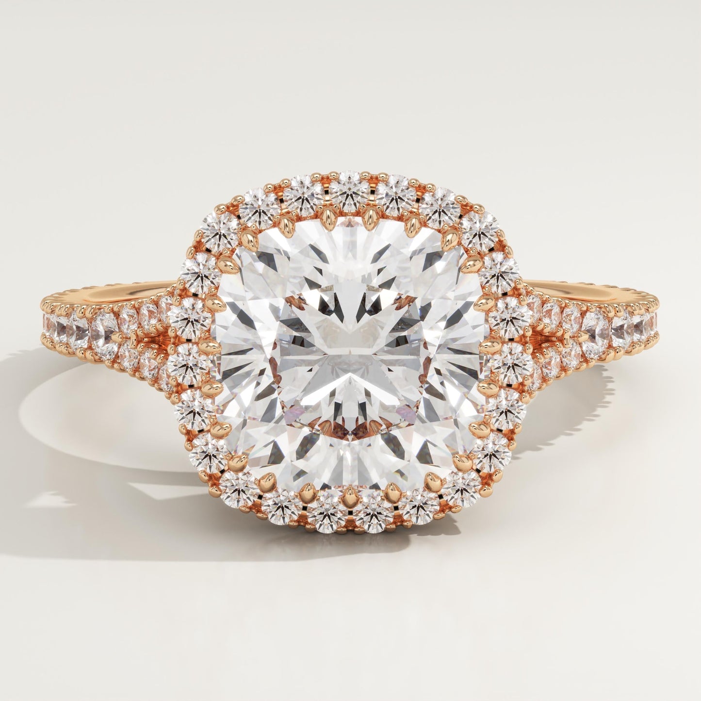 Cushion Cut Halo & Pave Split Shank Lab-Grown Diamond Engagement Ring