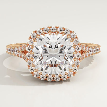 Cushion Cut Halo & Pave Split Shank Lab-Grown Diamond Engagement Ring