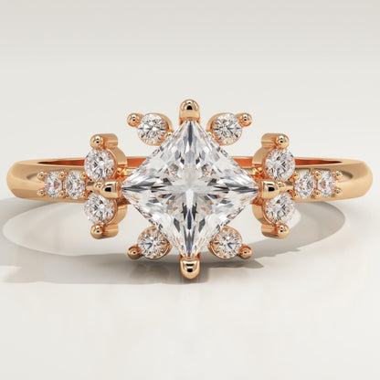 Princess Cut Cluster Lab-Grown Diamond Engagement Ring