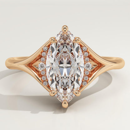 Marquise Cut Cluster Lab-Grown Diamond Engagement Ring